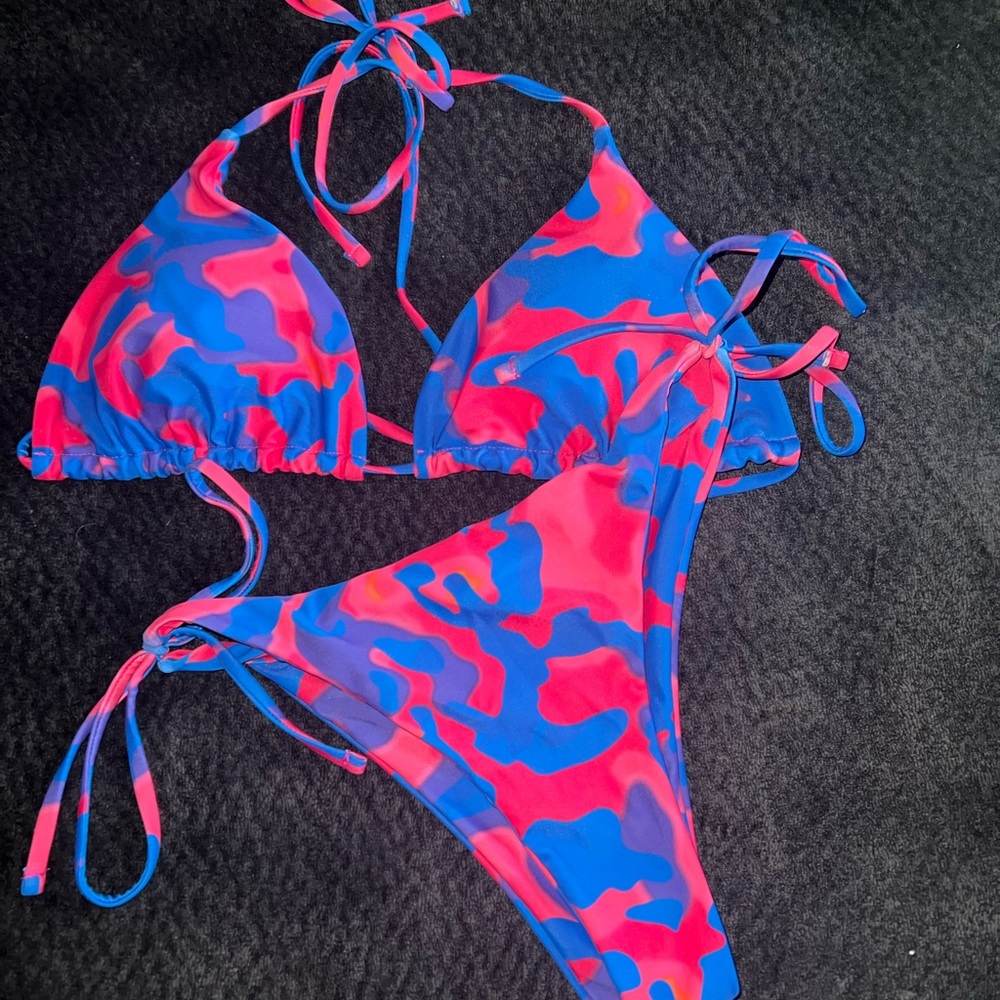 Pink and blue camo bikini
